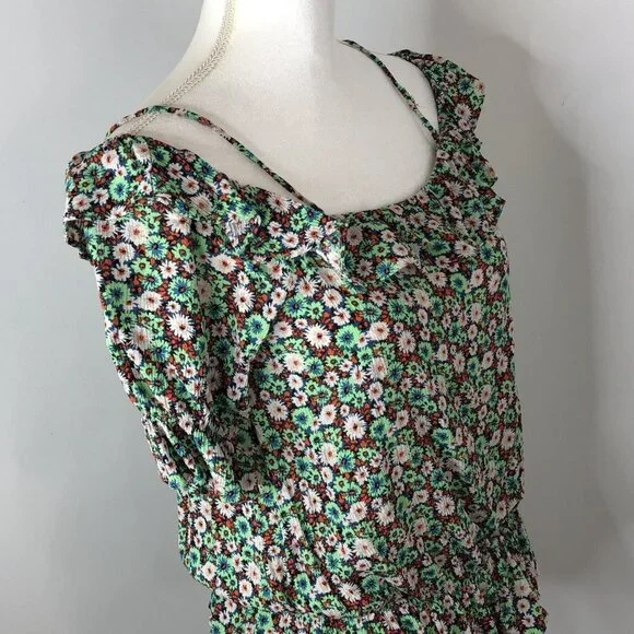 Zara Womens Top Size Medium Floral Print Shoulder Straps Elastic At Waist - Picture 6 of 10